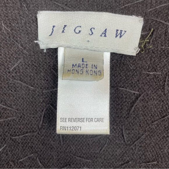 Jigsaw 100% Angora Fabric Brown Open Front Cardigan Sweater Sequins Ruffles Sz L - Picture 6 of 14